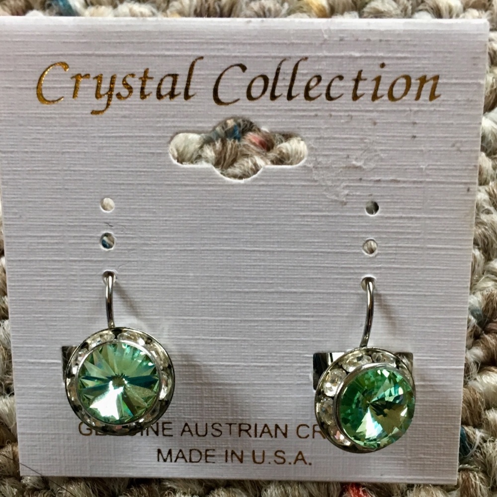 Green Austrian Crystal loop earrings